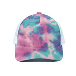 Pink And Teal Tie Dye Print White Mesh Trucker Cap