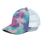 Pink And Teal Tie Dye Print White Mesh Trucker Cap