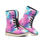 Pink And Teal Tie Dye Print Winter Boots