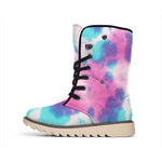 Pink And Teal Tie Dye Print Winter Boots