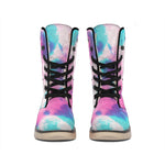 Pink And Teal Tie Dye Print Winter Boots