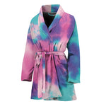 Pink And Teal Tie Dye Print Women's Bathrobe