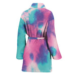 Pink And Teal Tie Dye Print Women's Bathrobe