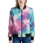 Pink And Teal Tie Dye Print Women's Bomber Jacket