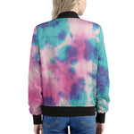 Pink And Teal Tie Dye Print Women's Bomber Jacket