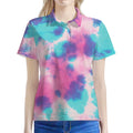 Pink And Teal Tie Dye Print Women's Polo Shirt