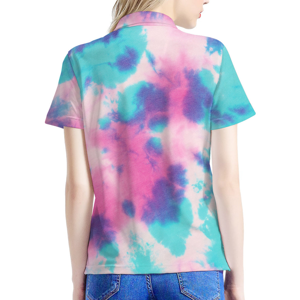 Pink And Teal Tie Dye Print Women's Polo Shirt