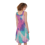 Pink And Teal Tie Dye Print Women's Sleeveless Dress