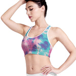 Pink And Teal Tie Dye Print Women's Sports Bra
