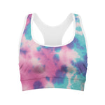 Pink And Teal Tie Dye Print Women's Sports Bra