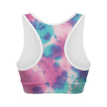 Pink And Teal Tie Dye Print Women's Sports Bra