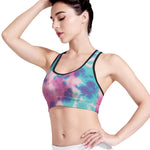 Pink And Teal Tie Dye Print Women's Sports Bra