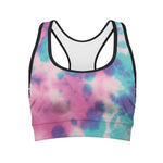 Pink And Teal Tie Dye Print Women's Sports Bra