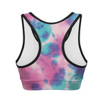 Pink And Teal Tie Dye Print Women's Sports Bra