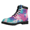 Pink And Teal Tie Dye Print Padded Collar Lace Up Boots