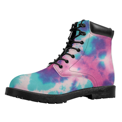 Pink And Teal Tie Dye Print Work Boots