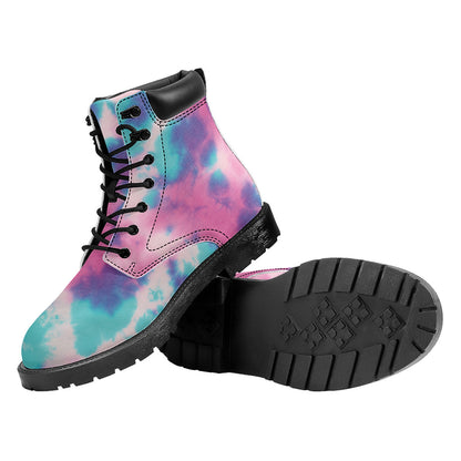 Pink And Teal Tie Dye Print Work Boots