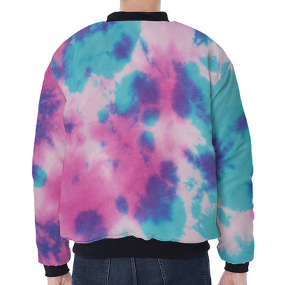 Pink And Teal Tie Dye Print Zip Sleeve Bomber Jacket