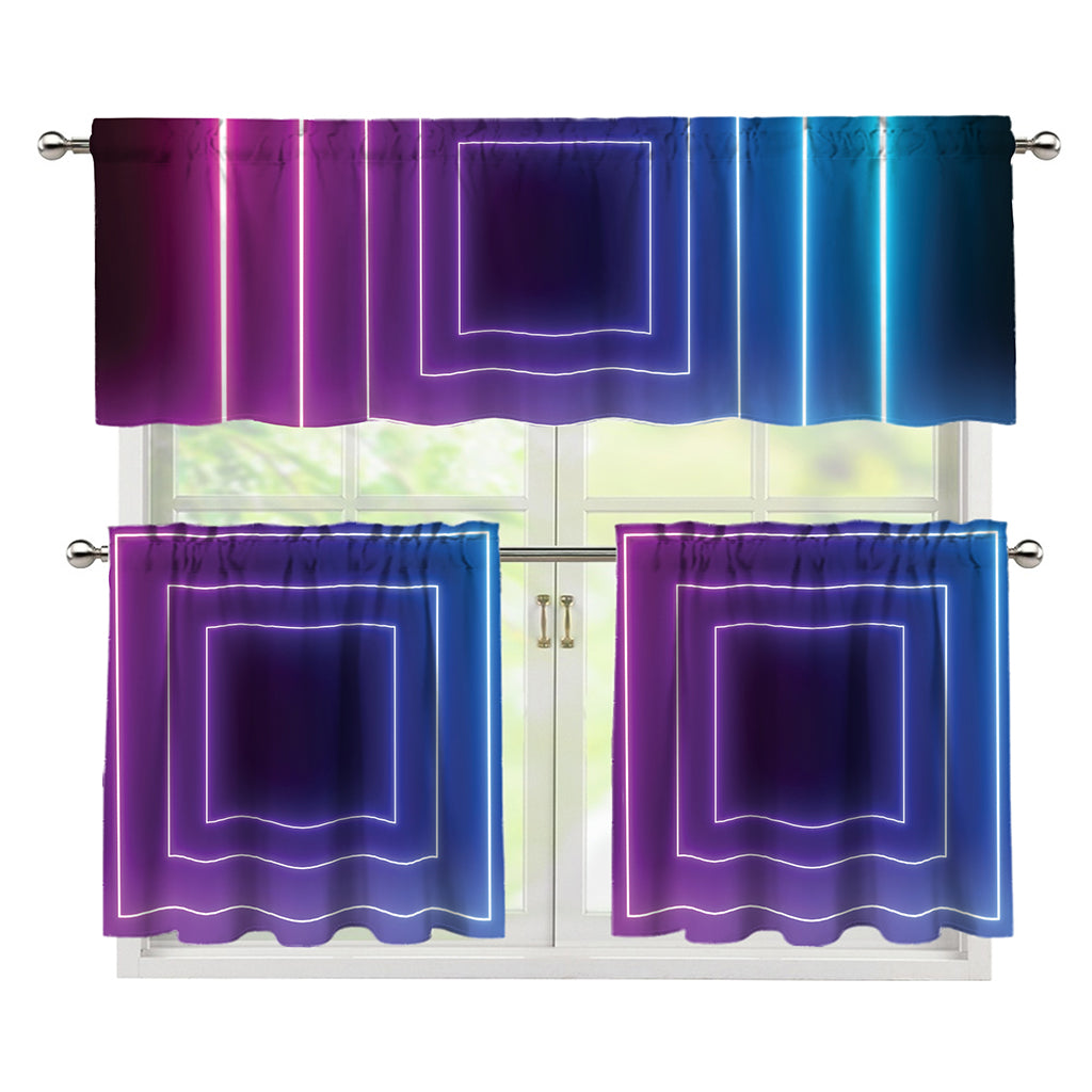 Pink And Teal Tunnel Lights Print 3 Piece Kitchen Curtains