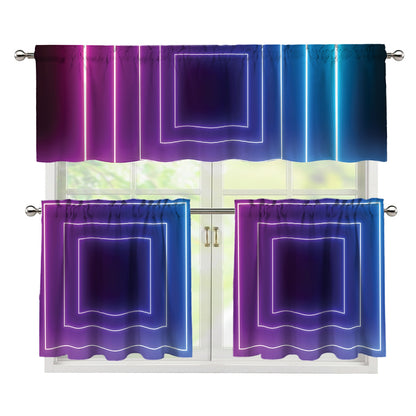 Pink And Teal Tunnel Lights Print 3 Piece Kitchen Curtains