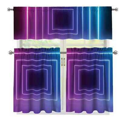 Pink And Teal Tunnel Lights Print 3 Piece Kitchen Curtains