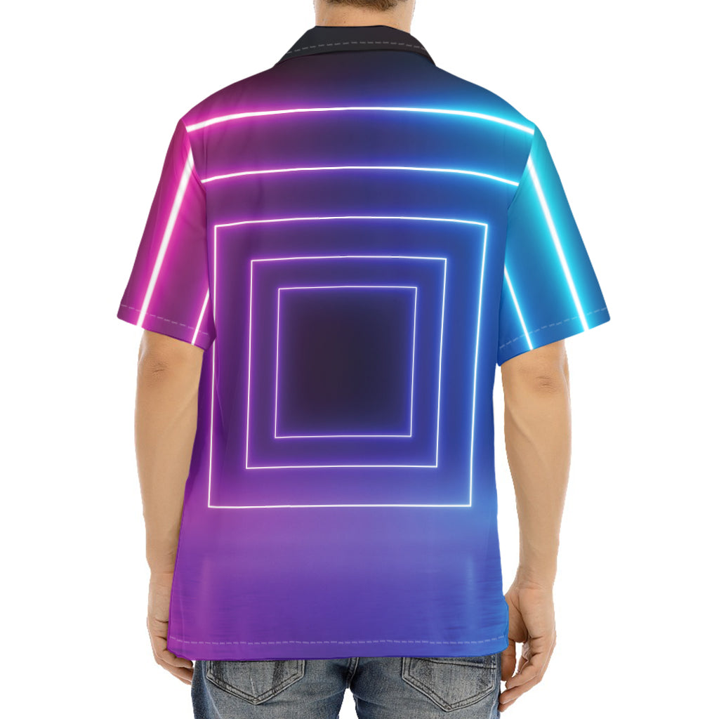 Pink And Teal Tunnel Lights Print Aloha Shirt