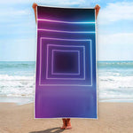 Pink And Teal Tunnel Lights Print Beach Towel
