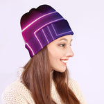 Pink And Teal Tunnel Lights Print Beanie