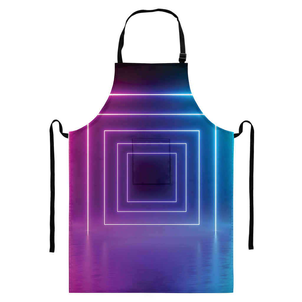 Pink And Teal Tunnel Lights Print Bib Apron With Pocket