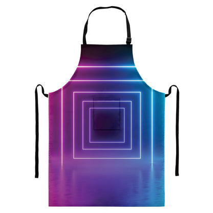Pink And Teal Tunnel Lights Print Bib Apron With Pocket