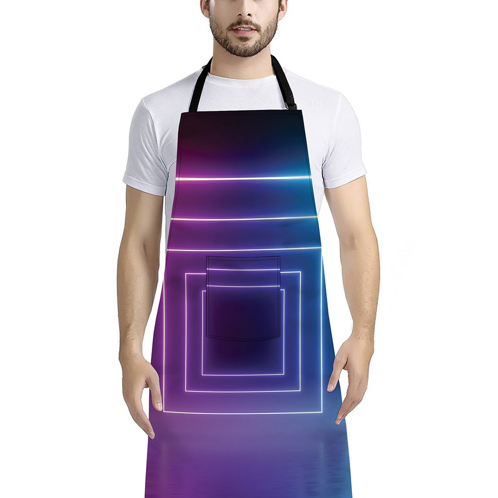 Pink And Teal Tunnel Lights Print Bib Apron With Pocket