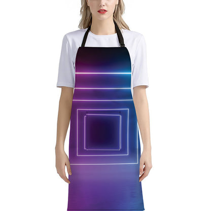 Pink And Teal Tunnel Lights Print Bib Apron With Pocket