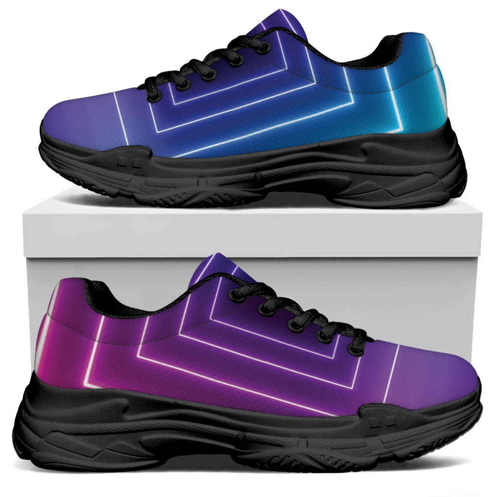 Pink And Teal Tunnel Lights Print Black Chunky Shoes