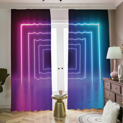 Pink And Teal Tunnel Lights Print Blackout Pencil Pleat Curtains