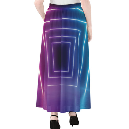 Pink And Teal Tunnel Lights Print Chiffon Maxi Skirt