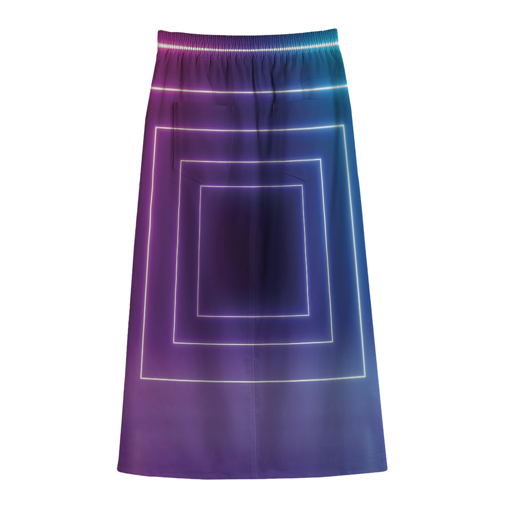 Pink And Teal Tunnel Lights Print Cotton Front Slit Maxi Skirt