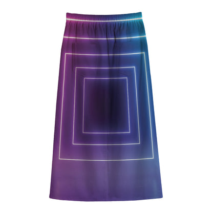 Pink And Teal Tunnel Lights Print Cotton Front Slit Maxi Skirt