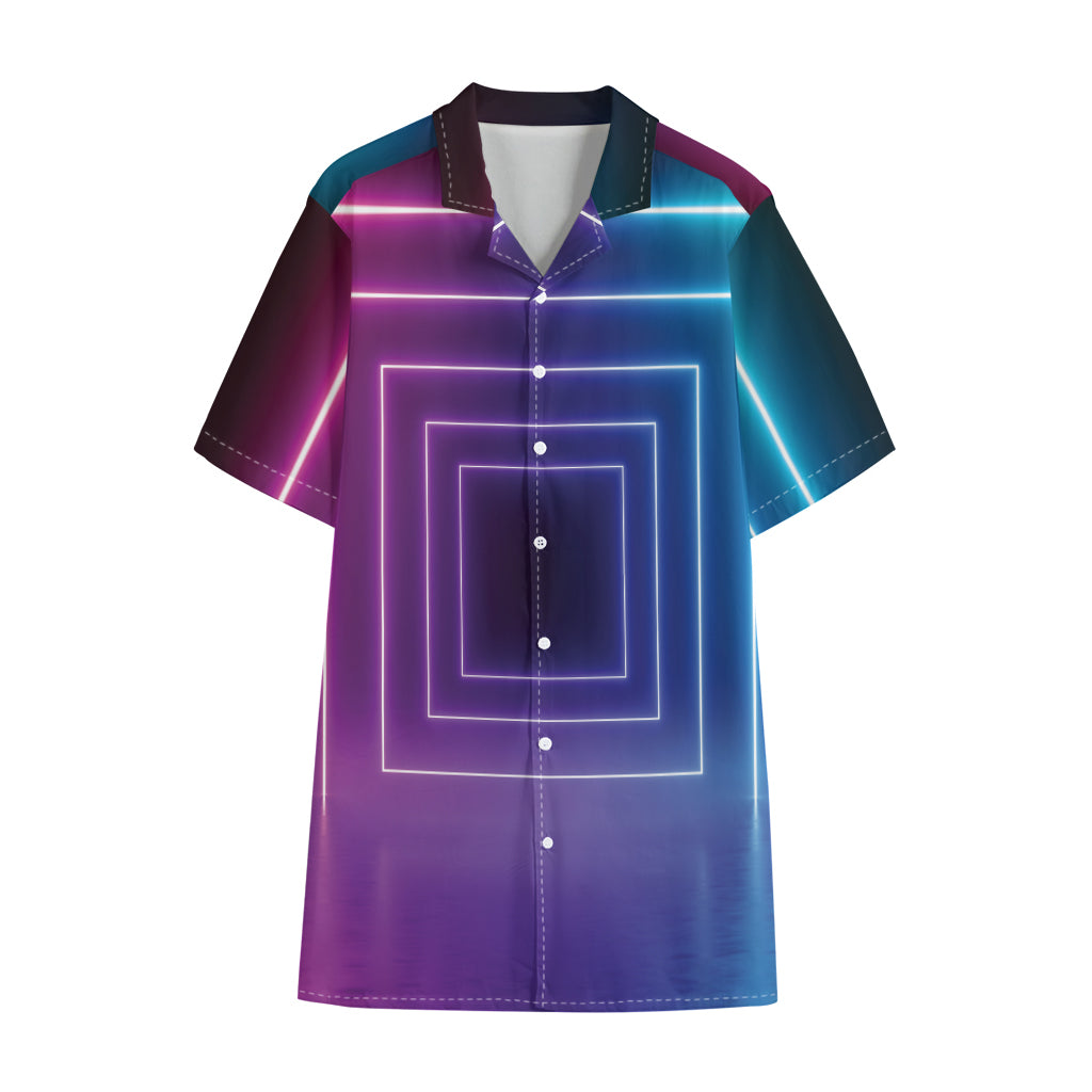 Pink And Teal Tunnel Lights Print Cotton Hawaiian Shirt