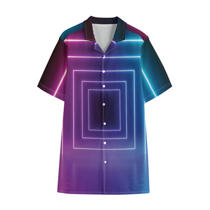 Pink And Teal Tunnel Lights Print Cotton Hawaiian Shirt