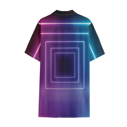 Pink And Teal Tunnel Lights Print Cotton Hawaiian Shirt