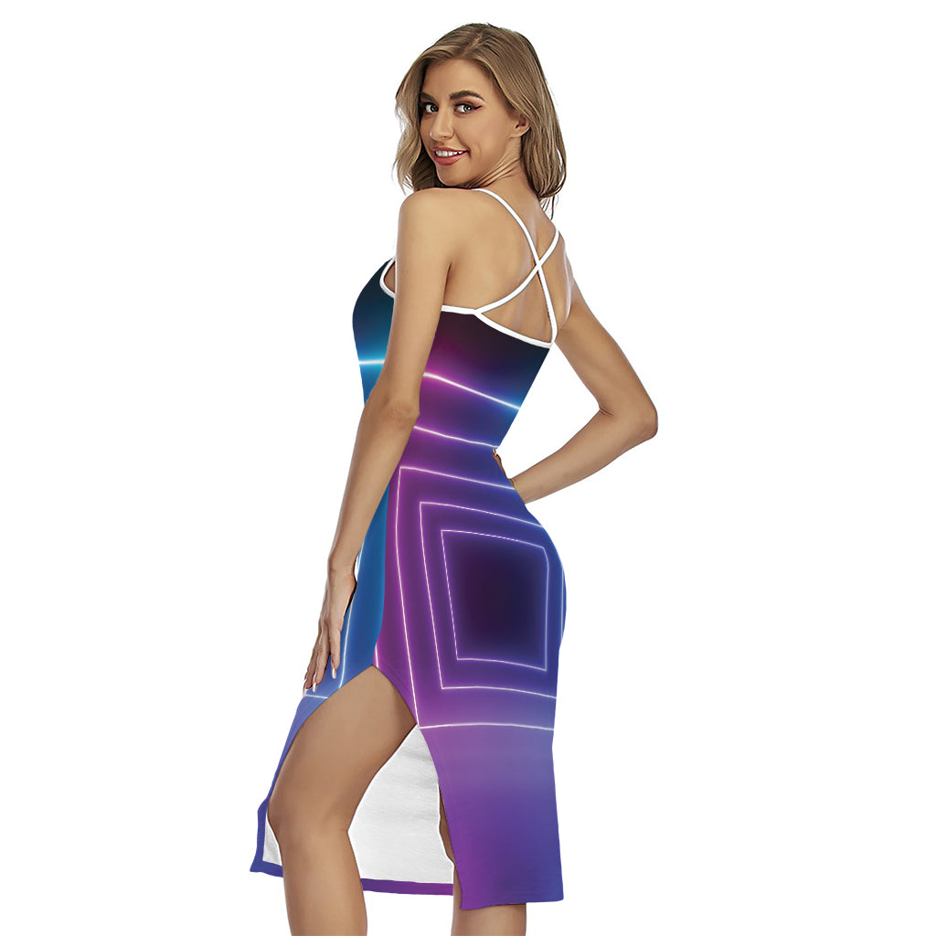 Pink And Teal Tunnel Lights Print Cross Back Cami Dress