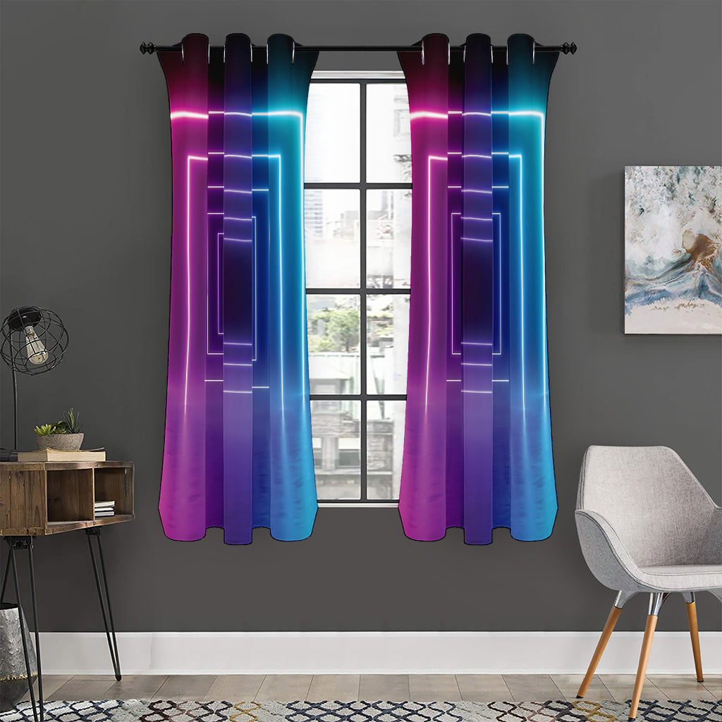 Pink And Teal Tunnel Lights Print Curtain
