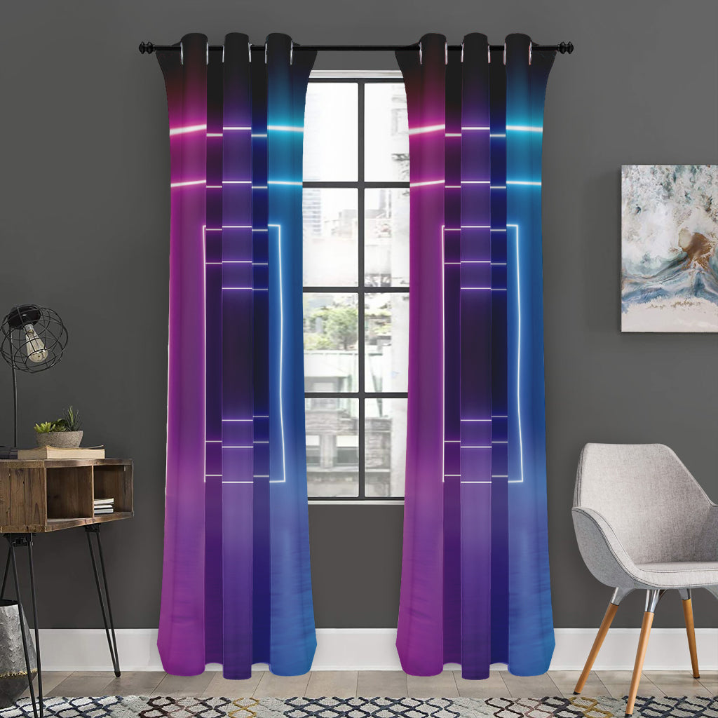 Pink And Teal Tunnel Lights Print Curtain