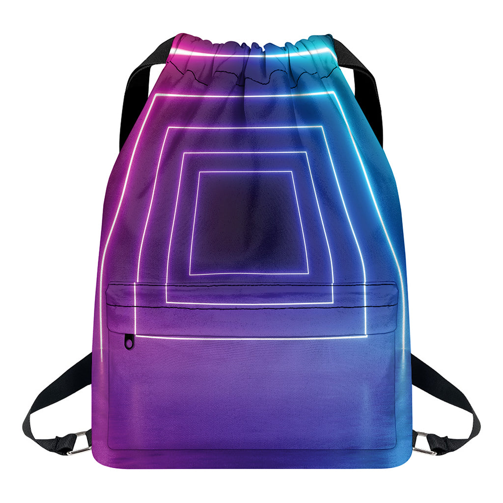 Pink And Teal Tunnel Lights Print Drawstring Backpack