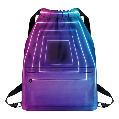 Pink And Teal Tunnel Lights Print Drawstring Backpack