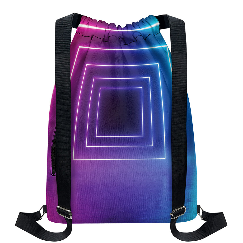 Pink And Teal Tunnel Lights Print Drawstring Backpack