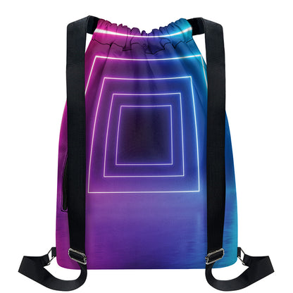 Pink And Teal Tunnel Lights Print Drawstring Backpack