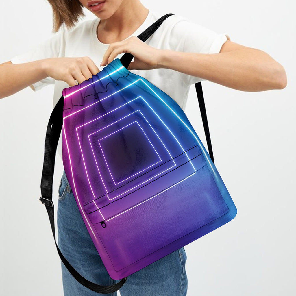 Pink And Teal Tunnel Lights Print Drawstring Backpack