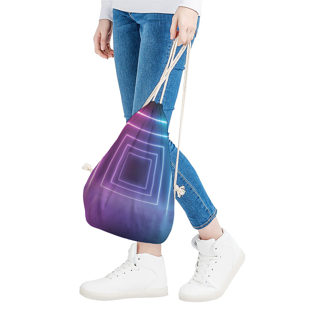 Pink And Teal Tunnel Lights Print Drawstring Bag