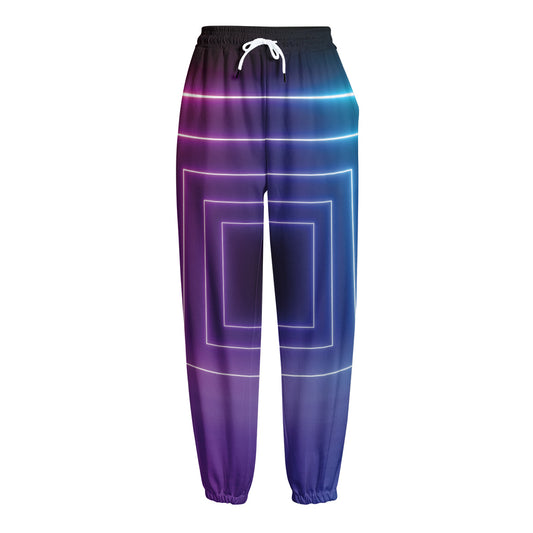 Pink And Teal Tunnel Lights Print Fleece Lined Knit Pants